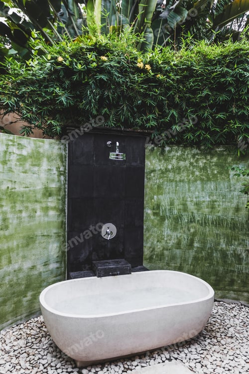 Preview: Luxury white bath outdoor in garden, bali style