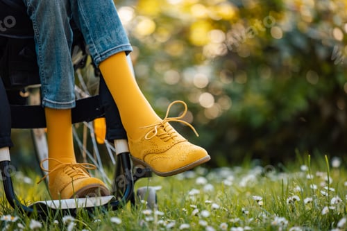 Preview: Yellow shoes, being wore with style, outside.