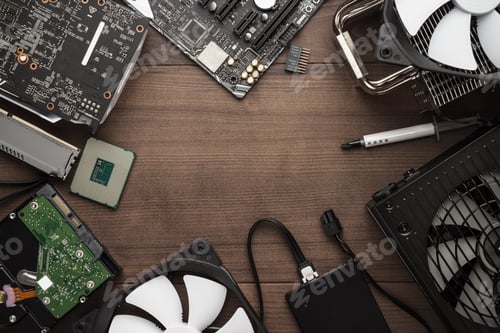 Preview: Cpu And Other Computer Parts On The Table