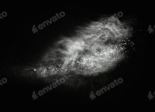 Preview: White powder exploding isolated on black