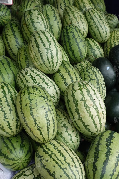 Preview: many water melons display for sale at local market