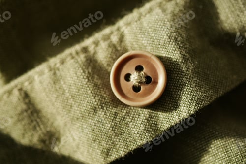 Preview: Close-up of a button on a green fabric shirt