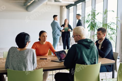 Preview: A diverse team of business professionals engaged in a discussion around a conference table in an