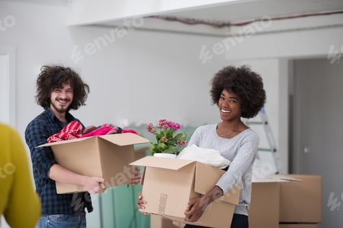 Preview: multiethnic couple moving into a new home