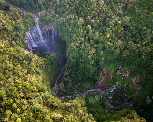 Preview: Aerial top view from above of Tumpak Sewu ,also known as Coban Sewu, Indonesia