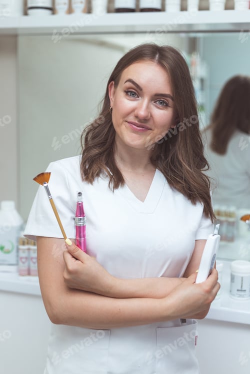 Preview: Woman beautician doctor at work in spa center. Portrait of a young female professional cosmetologist