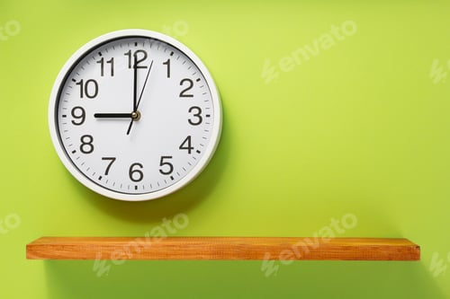 Preview: wall clock and shelf at abstract background