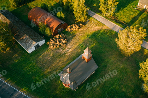 Preview: Perebrod'ye, Braslaw District, Vitebsk Voblast, Belarus. Aerial View Of Catholic Temple of the