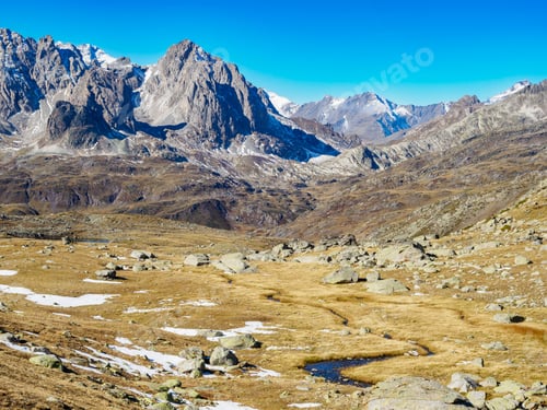Preview: Mountain view in Ecrins national park near refuge Drayeres, France