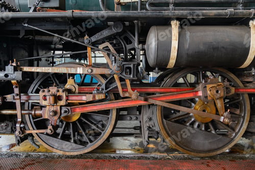 Preview: the train's diesel engine, railway track in depot of train