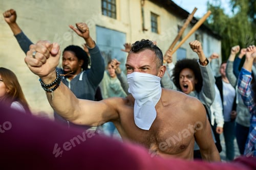 Preview: Crowd of furious protesters participating in public demonstrations.