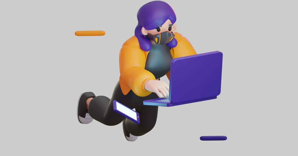 Techie cartoon character with laptop 3D, Incl. cartoon & fashion - Envato