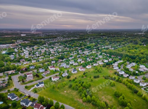 Preview: Aerial view of residential houses neighborhood and apartment complex aerial drone view