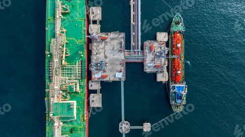 Preview: Aerial view lpg tanker ship vessel loading and unloading in oil terminal refinery, Global business