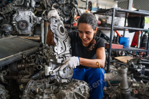 Preview: Female auto mechanic are repair and maintenance auto engine is problems.