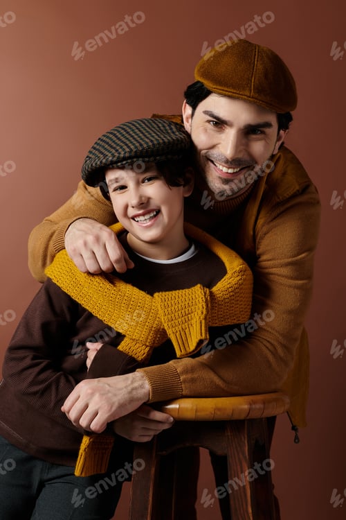Preview: Father and Sons Warm Embrace in Golden Hues