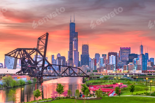 Preview: Chicago, Illinois, USA park and downtown skyline