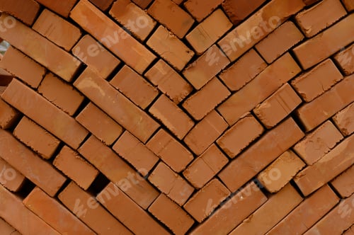 Preview: pallets and packages of freshly produced red bricks
