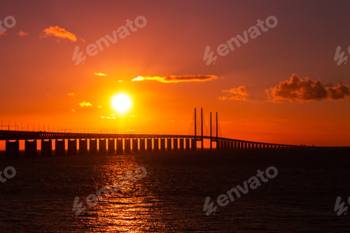 Preview: Beautiful sunset over the bridge Oresund