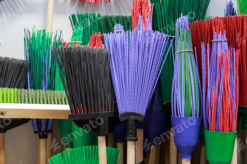 Preview: Sale of household goods, cleaning equipment plastic broom brushes with a wooden handle different in