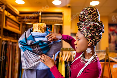 Preview: latino spain salewoman in storage update cotton and lace fabric showroom