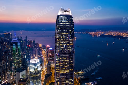 Preview: Central, Hong Kong, 11 September 2018:- Top down of Hong Kong business district at night