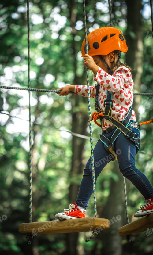 Preview: sports happy kid climbs through the ropes