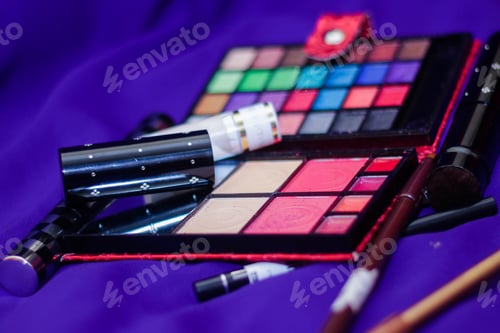 Preview: Makeup tool kit display colorful details texture patterns symmetry