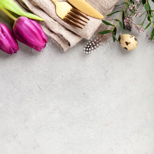 Preview: Minimal Easter Background with Tulips and Table Setting