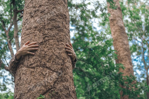 Preview: A male hand hugs a tree, symbolizing love for nature and the environment. This act represents