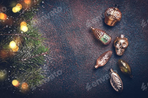 Preview: Christmas background with vintage gold toys
