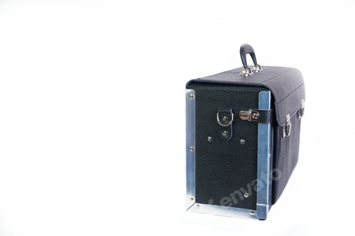 Preview: black empty craftsman work case, leather assembly bag closed, side view