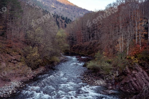 Preview: Beautiful view of mountains and mountain river, North Caucasus, autumn landscape
