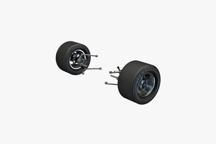 Preview: Black car wheels with silver spokes and clamps