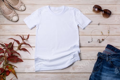 Preview: Womens white T-shirt mockup with beige heels