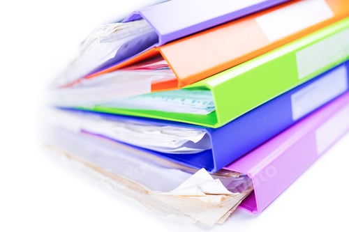 Preview: File Folder Binder stack of multi color on table in office.
