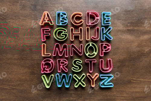 Preview: top view of baking forms for cookies in forms of letters on tabletop, baking cookies