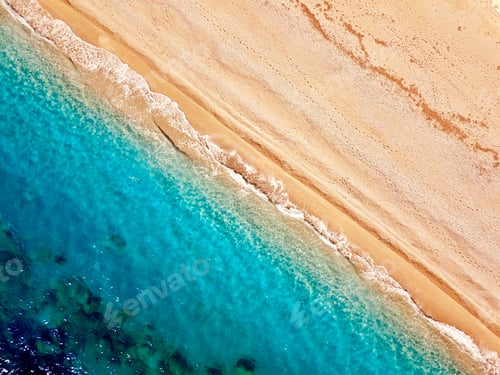 Preview: Top view of a deserted beach. The greek coast of the Ionian Sea