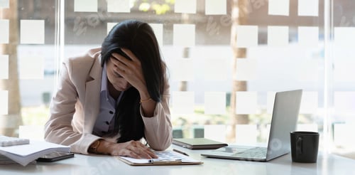 Preview: Businesswoman get stressed while having a problem at work in office