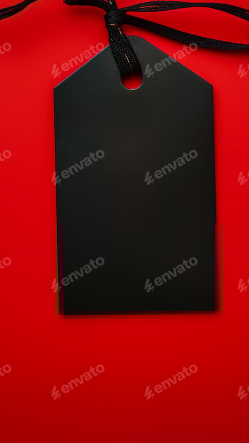Preview: Black Tag with Black Ribbon on Red Background