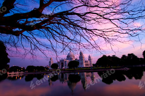 Preview: Historic Victoria Memorial architectural monument and museum at sunset. Kolkata, India.