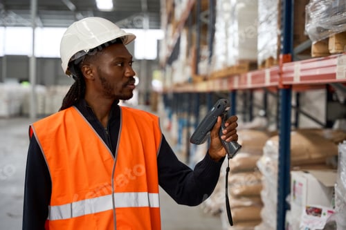 Preview: Warehouse worker scanning packages with barcode scanner