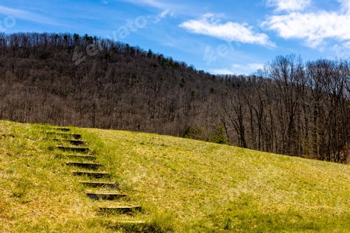 Preview: Closeup of stone steps covered with grass near Sherando Lake, Virginia