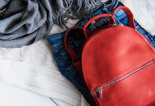 Preview: Red leather backpack