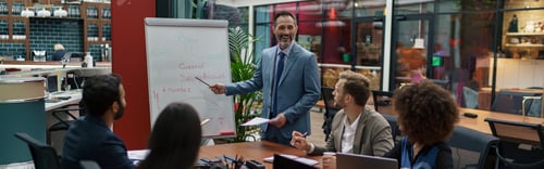 Preview: A group of business people partners during a set team meeting in the modern office