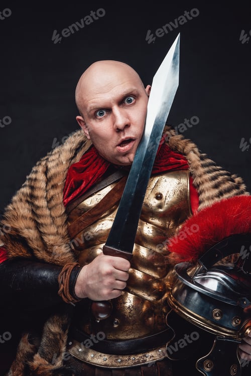 Preview: Crazy roman legionnaire with sword on his face