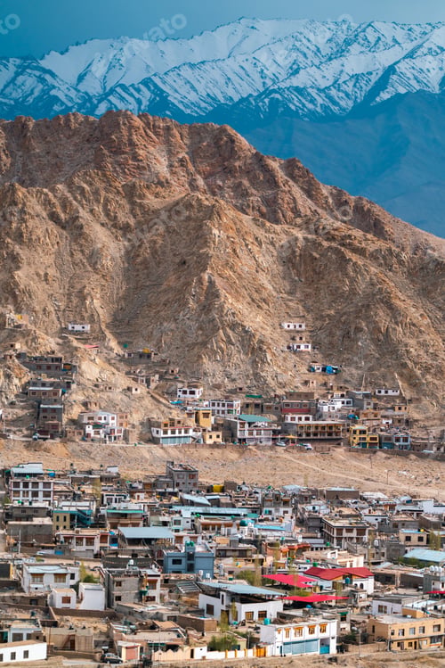 Preview: scenic view of Leh town nestled in the rugged Himalayas, dramatic brown mountains