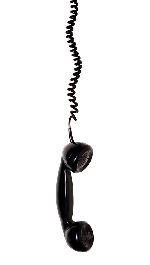 Preview: Hanging telephone receiver isolated on white