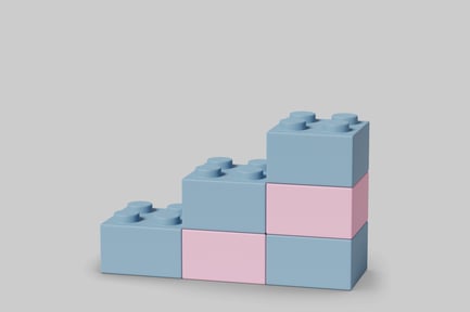 Preview: A stack of six light blue building blocks with pink accents.