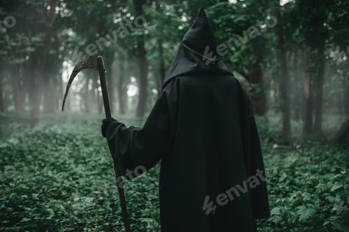 Preview: Death with a scythe in the dark misty forest